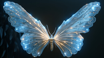 A pair of Fantasy glowing fairy wings isolated on black background. generative ai