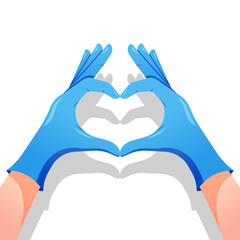 Medical gloves make a heart symbol vector isolated on white background.