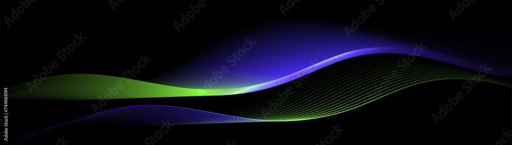 Leinwandbilder abstract background with green and blue glowing wavy lines pattern. modern minimal trendy shiny mage