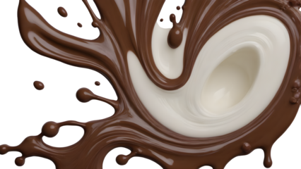splash chocolate and milk cream mixed on transparency background Generative AI