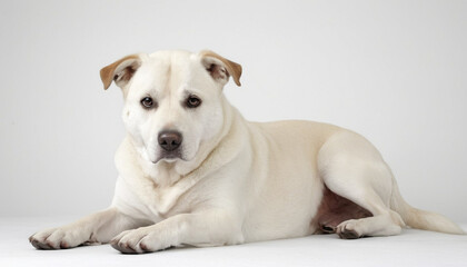 
A beautiful dog sitting on the white background






side view of adorable dog laying down white background
