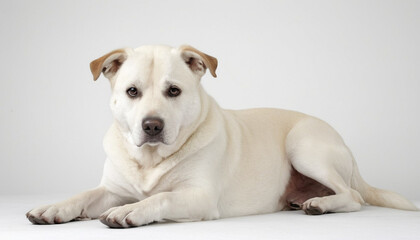 Obraz premium A beautiful dog sitting on the white backgroundside view of adorable dog laying down white background 
