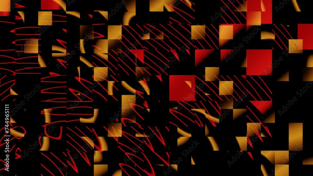 Poster black seamless looped abstract background highlighted by striking red and yellow lines that intersec
