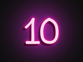 Neon light 3d logo of number 10 on glowing background.