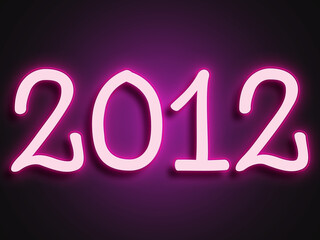 Neon light 3d logo of year 2012 on glowing background.