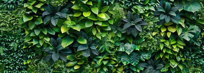 Vibrant Green Foliage Texture with Leaves on Wall in a Lush Garden, Perfect for a Fresh Summer...