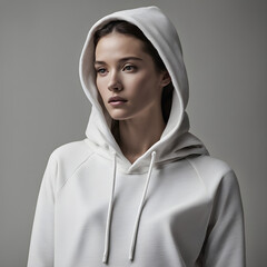 a girl using white hoodie