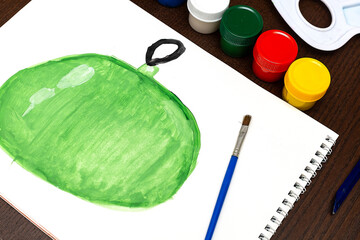 Children's Preschool Art Supplies surrounding Blank Paper Mockup Concept Flat Lay for Montessori Class.