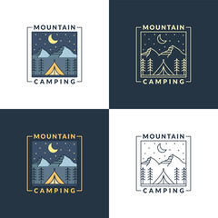 illustration of mountain night camping monoline or line art style