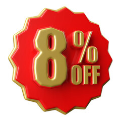 Special 8 percent offer sale tag - red sale sticker icon 3d render