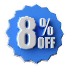 Special 8 percent offer sale tag - blue sale sticker icon 3d render