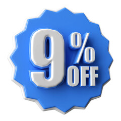 Special 9 percent offer sale tag - blue sale sticker icon 3d render