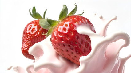 splash strawberry and milk cream mixed transparency background Generative AI