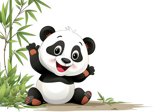 ilustrasi panda dibawah batang bambu dengan background transparent, file PNG