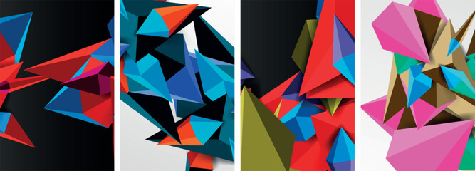 Set of triangle geometric low poly 3d shapes posters