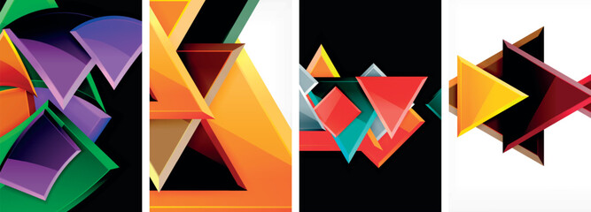 Glossy triangles geometric poster set for wallpaper, business card, cover, poster, banner, brochure, header, website