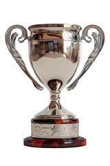 Fototapeta na wymiar Silver trophy on a transparent background. Winner cup gold sign. Hyperrealistic Highly Detailed