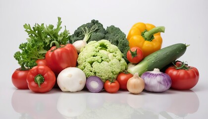 Delicious vegetables arrangement on withe background