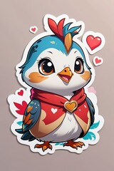 Vector illustration of Cute cartoon chicken in love. Duck sticker for your design. Generative AI.