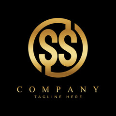 Letter SS monogram logo design gold on black background.