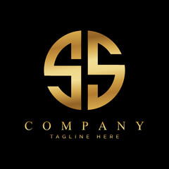 Letter SS monogram logo design gold on black background.