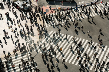 People crossing the road at Shibuya crossing in Japan