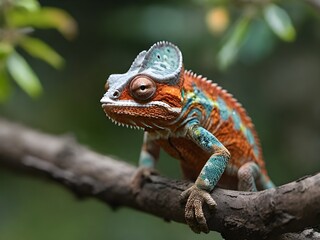 Fototapeta premium Chameleon on a branch looking for food