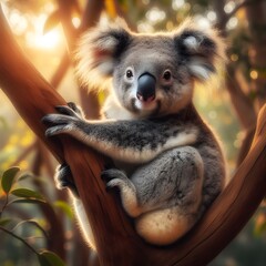 Koala on a tree in the morning 