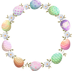 Easter wreath with flowers and eggs for greeting card