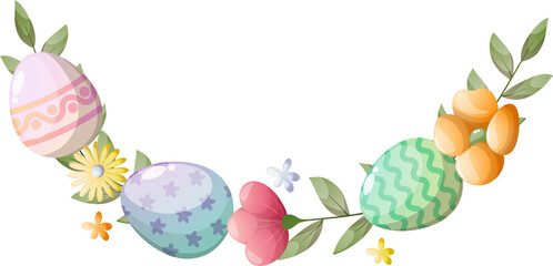 Easter wreath with flowers and eggs for greeting card