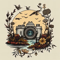 Camera logo with elements of nature 