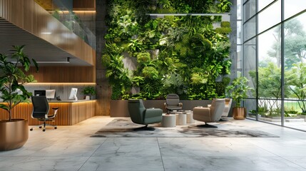 Workplace decorated with green plants Harmony with nature - obrazy, fototapety, plakaty