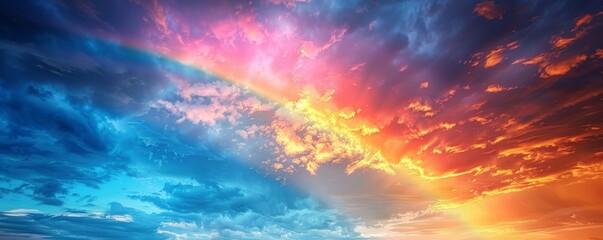 A rainbow shimmering in the sky after a cleansing rain - obrazy, fototapety, plakaty