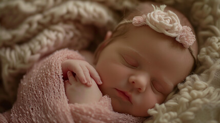 眠っている女の子の新生児のかわいいニューボーンフォト