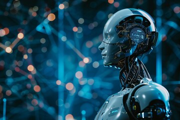Techno-Futuristic Encounter: Robot and Internet Hologram