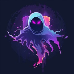 Flat vector logo of a game ghost, octopus on the water