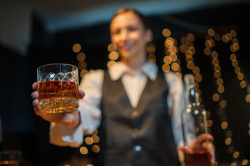 Celebrate whiskey on a friendly party in  restaurant