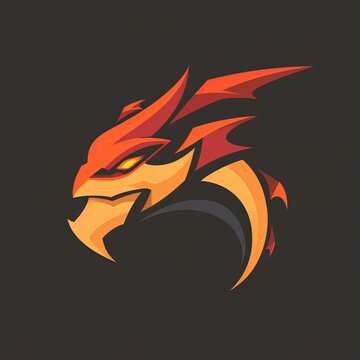 Flat vector logo of a game dragon , flaming lion head