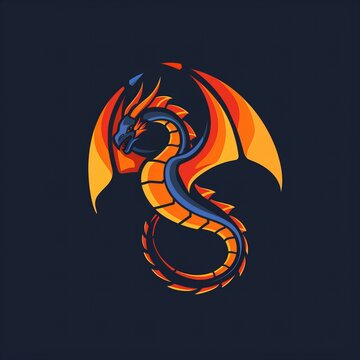 Flat vector logo of a game dragon , halloween background with pumpkin