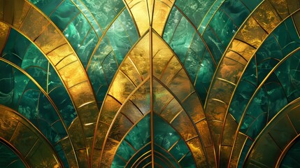 art deco background, colours gold and green, 16:9