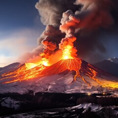 Fototapeta premium lava flows and strombolian explosions from Southeast Crater