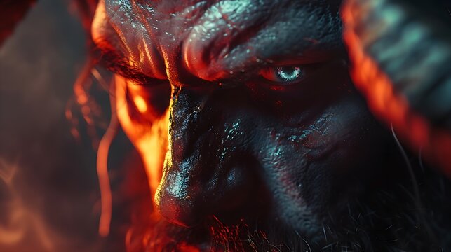 Intense Devil with Horns in Red Light