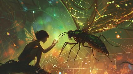 web of whimsy: a delicate encounter between an elf and a fly