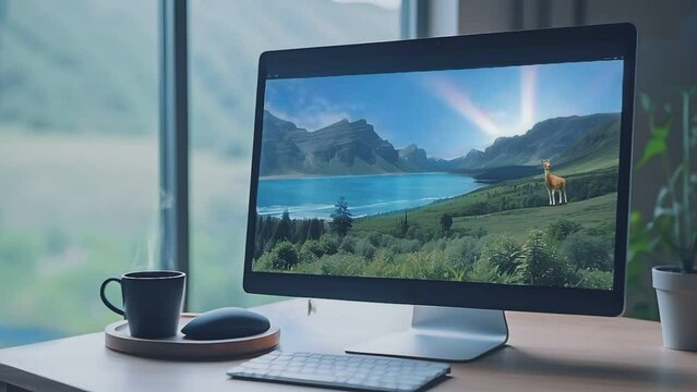 natural scenery on the monitor screen. seamless looping time-lapse animation video background