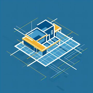 Flat vector logo of a construction blueprint 