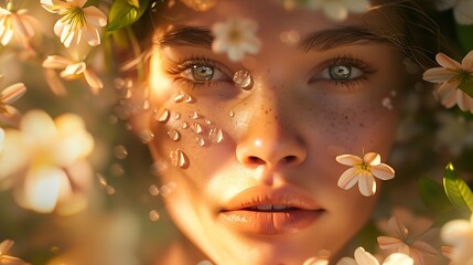 Obraz na płótnie Canvas forest fairy with blue eyes among daisies