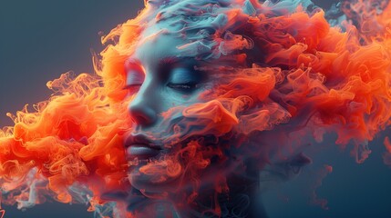 3D depiction of a mind in creative overdrive colors bursting from the head in vivid splendor. - obrazy, fototapety, plakaty