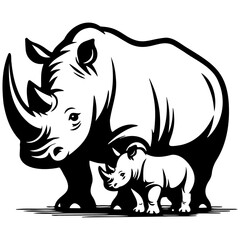 Rhino and Baby Sketching Drawing.