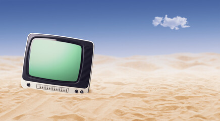 Old retro television in the desert