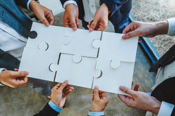 Business partner and partnership Hands join Jigsaw team spirit Collaboration global community...